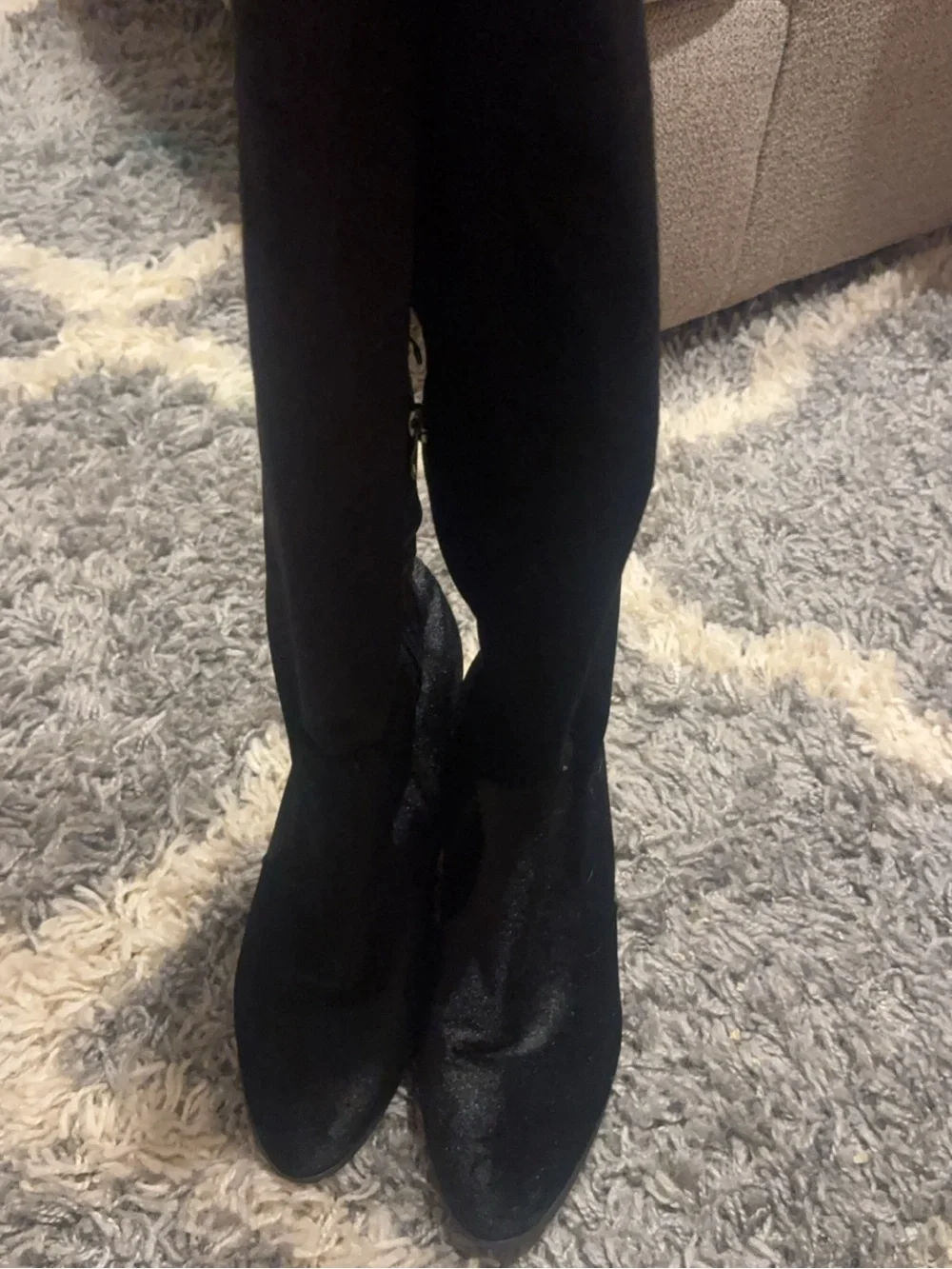 Classic Black Over-the-Knee Velvet Block Heel Boots
